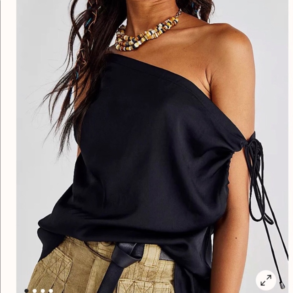 Free People tassel silky black tank top